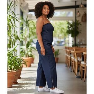 Crea Concept Sz 46 | XXL Linen Stretch Cropped Pants Ankle Zip Fold Over Waist